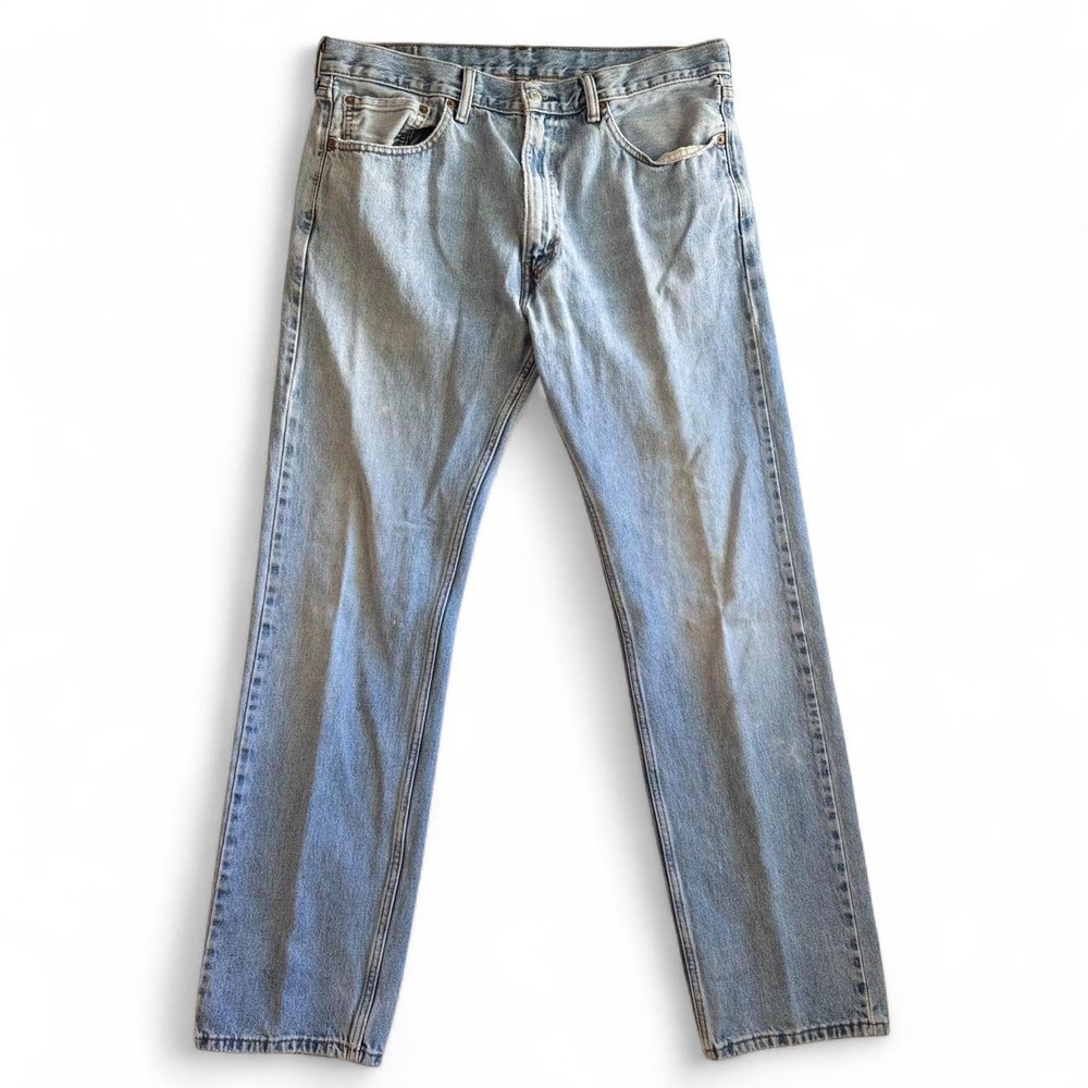 Levis 505 Regular Fit Straight Leg Light Wash Blue Denim Jeans Mens 36x34